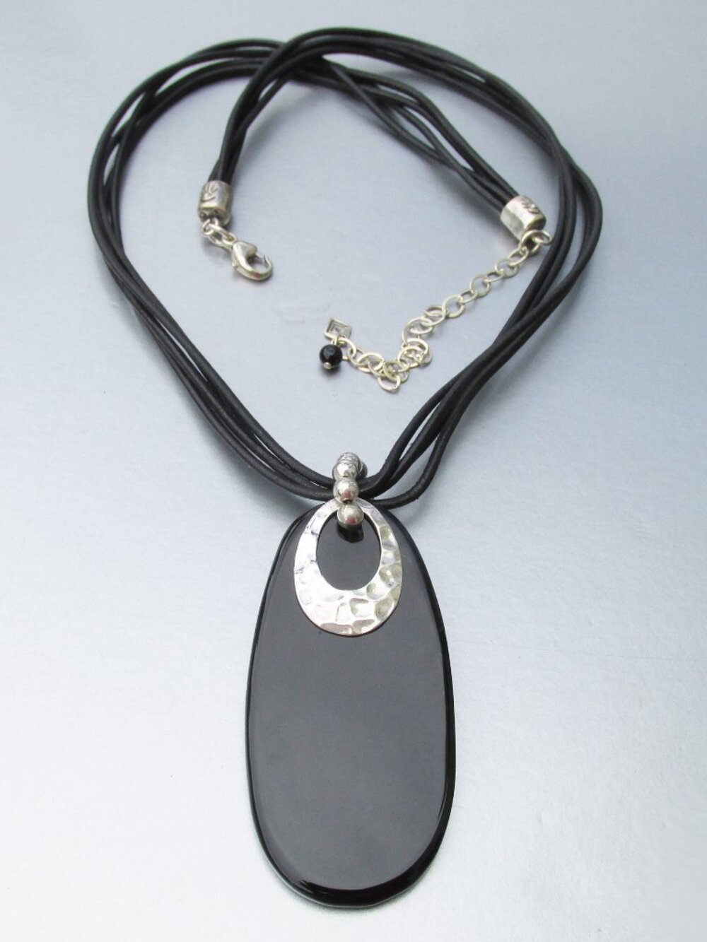 Silpada Sterling Silver Black Onyx 4 Str Black Leather Pendant Necklace N1098